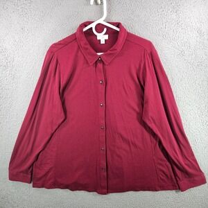 J. Jill Womens 2X Red Cotton Tencel Modal Knit Button Down Shirt